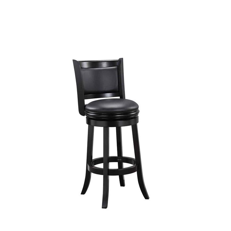 Pemberly Row Faux Leather Swivel Wood Bar Stool in Ebony Finish
