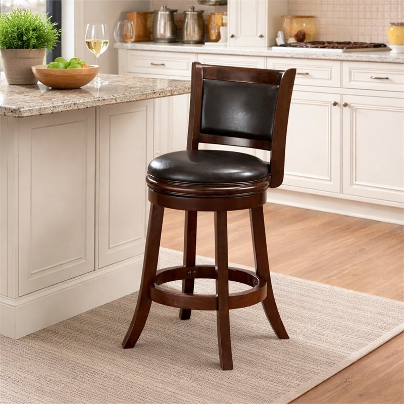 Pemberly Row Swivel Counter Stool in Cappuccino/Dark Brown Faux Leather