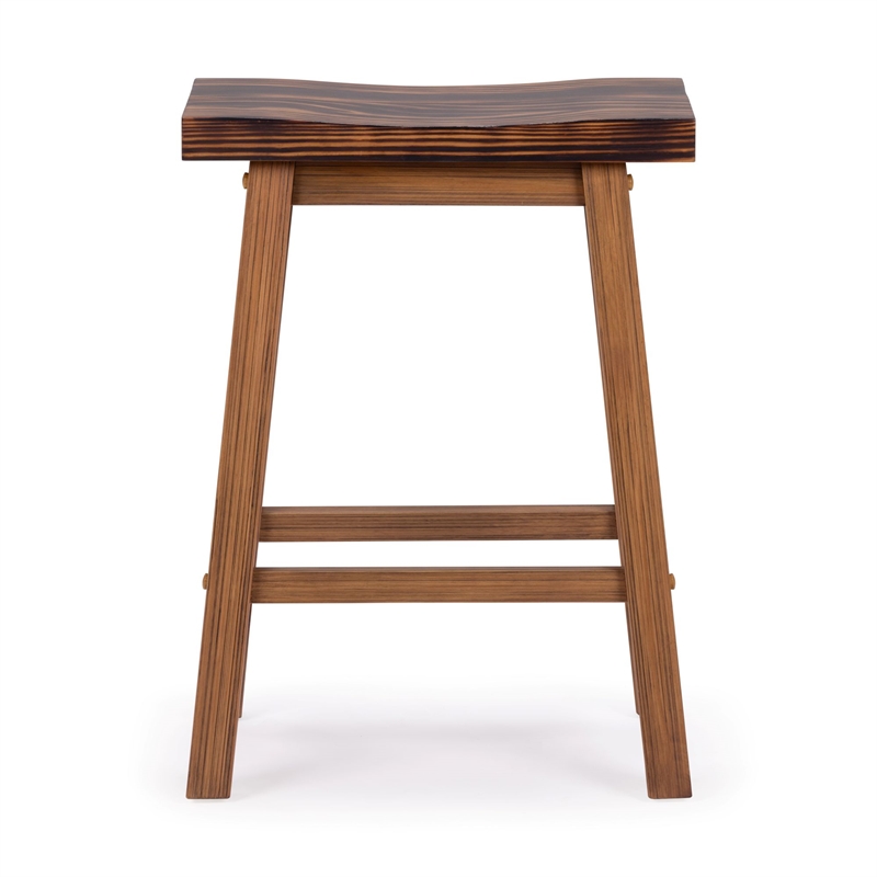 Pemberly Row Backless Saddle Counter Stool in Burnt Chestnut with Footrest