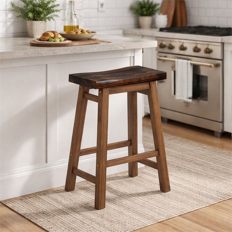 Pemberly Row Backless Saddle Counter Stool in Burnt Chestnut with Footrest