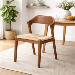 Pemberly Row Dining Rush Side Chair in Chestnut Wire-Brush Finish