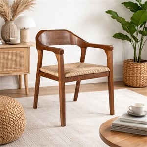 Pemberly Row Dining Rush Armchair in Chestnut Wire-Brush Finish