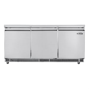 Pemberly Row 72&quot Refrigerated Prep Station Cold Table in Silver