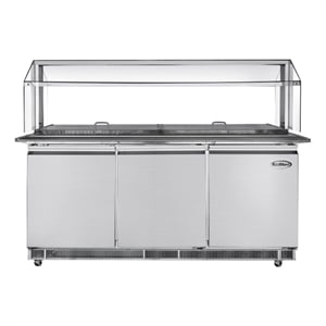 Pemberly Row 72&quot Refrigerated Prep Station with Sneeze Guard in Silver