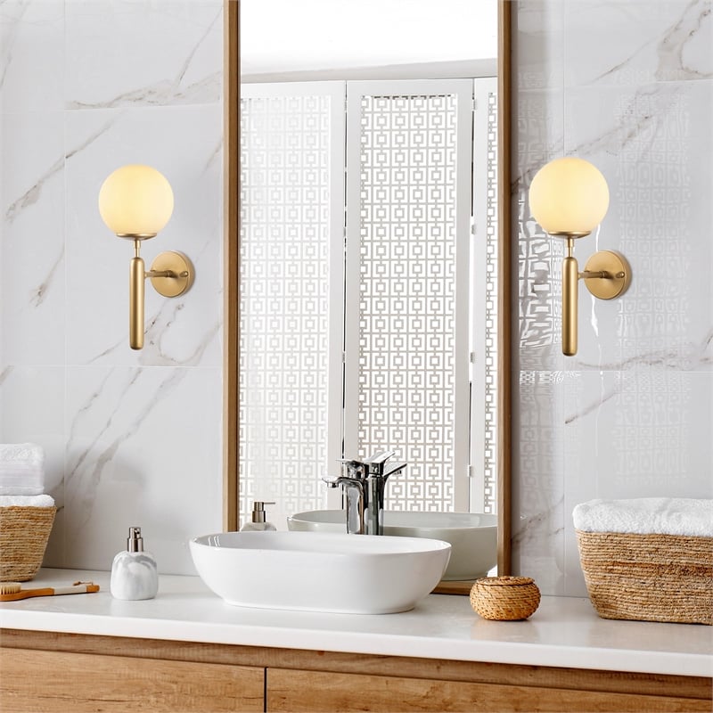 Pemberly Row Gold Metal Wall Lamp with Chic Glass Cap 5.91 x 15.75 in