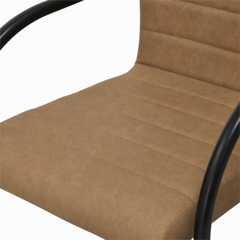 Pemberly Row Faux Leather Dining Chairs in Tan with Black Frame (Set of 2)