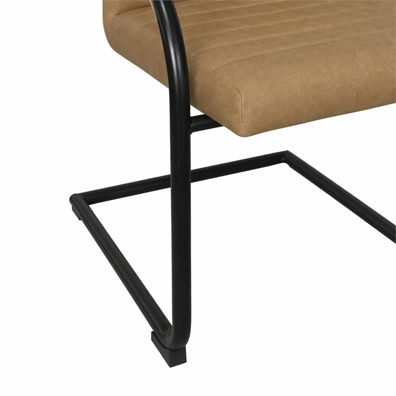 Pemberly Row Faux Leather Dining Chairs in Tan with Black Frame (Set of 2)
