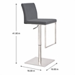 Pemberly Row Modern Adjustable Faux Leather Bar Stool in Gray 27