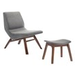 Pemberly Row Solid Wood & Fabric Accent Chair with Ottoman in Gray/Walnut