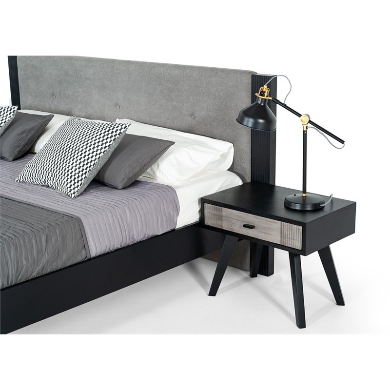 Pemberly Row Contemporary Veneer Wood 1-Drawer Nightstand in Gray/Black