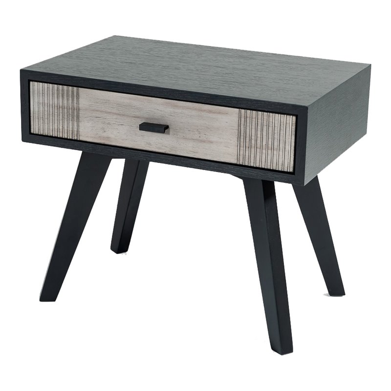 Pemberly Row Contemporary Veneer Wood 1-Drawer Nightstand in Gray/Black