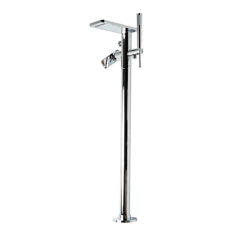 Pemberly Row Floor Mounted Bath Tub Filler in Polished Chrome Brass