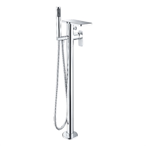 Pemberly Row Floor Mounted Bath Tub Filler in Polished Chrome Brass