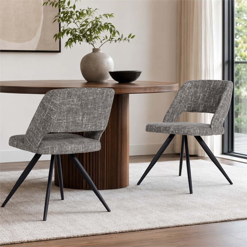 Pemberly Row Modern Gray Fabric Dining Chairs Set of 2 with Metal Frame