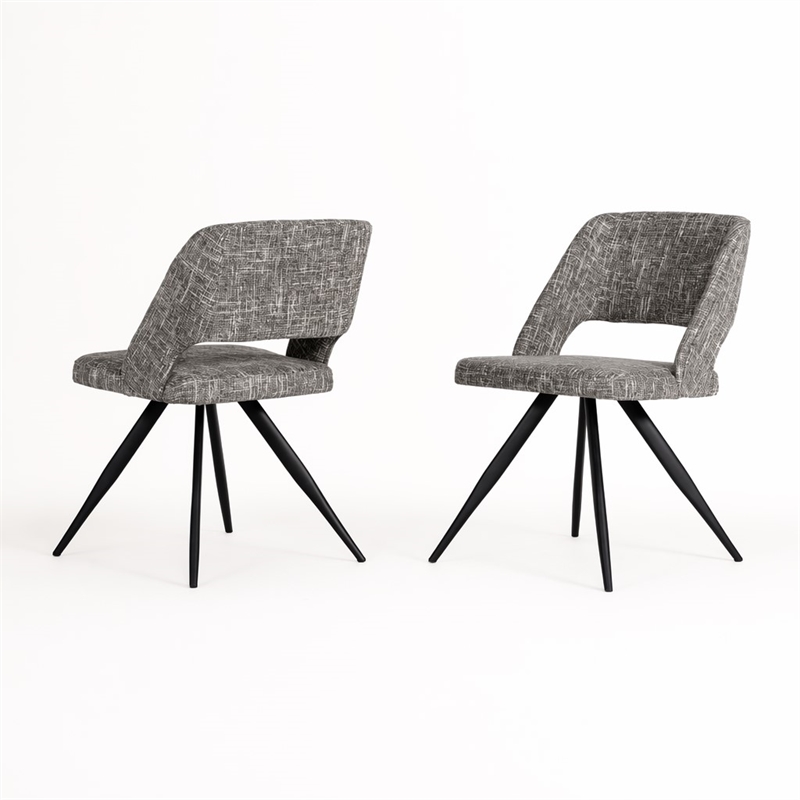 Pemberly Row Modern Gray Fabric Dining Chairs Set of 2 with Metal Frame