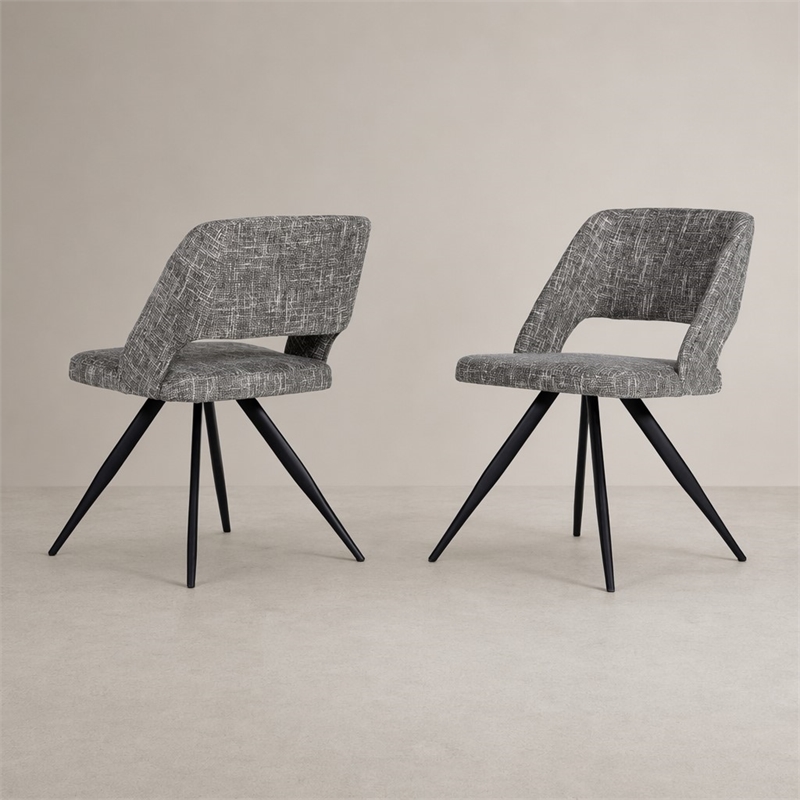 Pemberly Row Modern Gray Fabric Dining Chairs Set of 2 with Metal Frame
