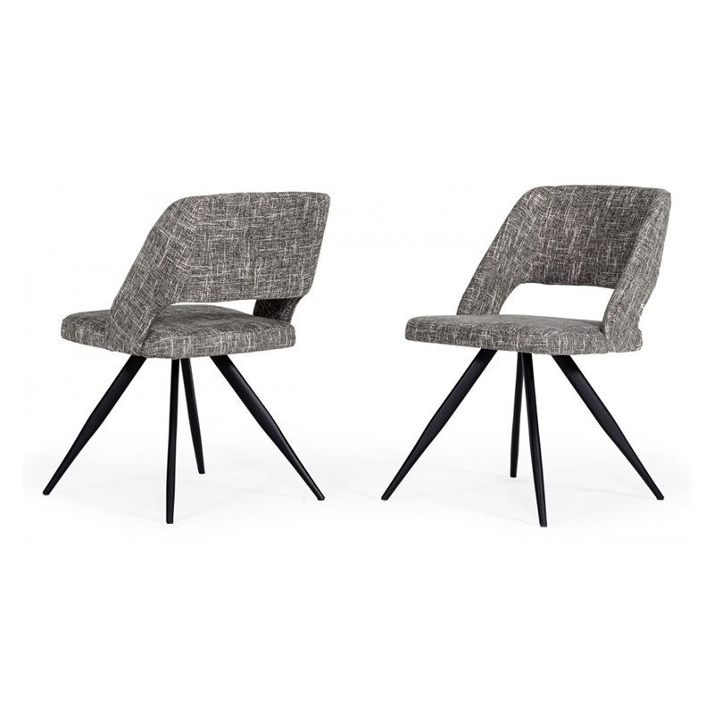 Pemberly Row Modern Gray Fabric Dining Chairs Set of 2 with Metal Frame