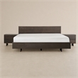 Pemberly Row Solid Aged Oak Queen Bed with Black Steel Legs in Brown