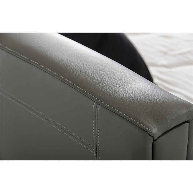 Pemberly Row Gray Faux Leather Queen Bed with Stainless Steel Accent