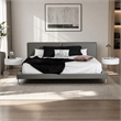 Pemberly Row Gray Faux Leather Queen Bed with Stainless Steel Accent