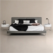 Pemberly Row Gray Faux Leather Queen Bed with Stainless Steel Accent