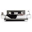 Pemberly Row Gray Faux Leather Queen Bed with Stainless Steel Accent