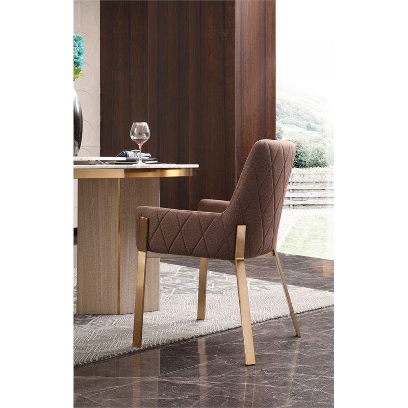 Pemberly Row 18 in Linen Fabric Dining Chair with Steel Frame in Brown and Brass