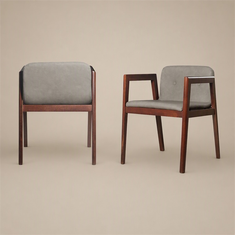 Pemberly Row Walnut Wood Dining Chairs with Gray Upholstery (Set of 2)