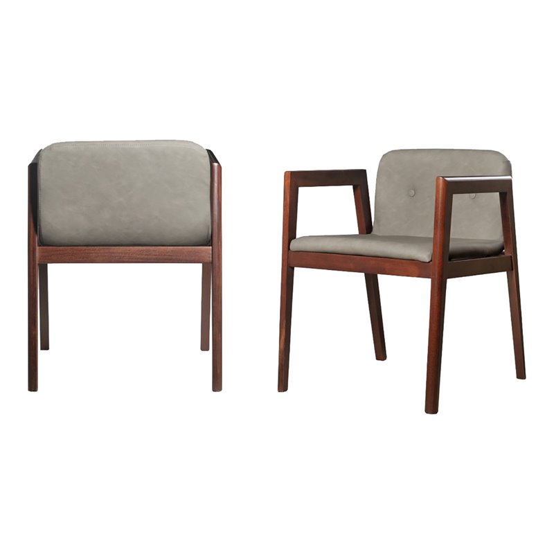 Pemberly Row Walnut Wood Dining Chairs with Gray Upholstery (Set of 2)