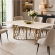 Pemberly Row Metal and Concrete Dining Table in White & Antique Brass