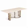 Pemberly Row Metal and Concrete Dining Table in White & Antique Brass