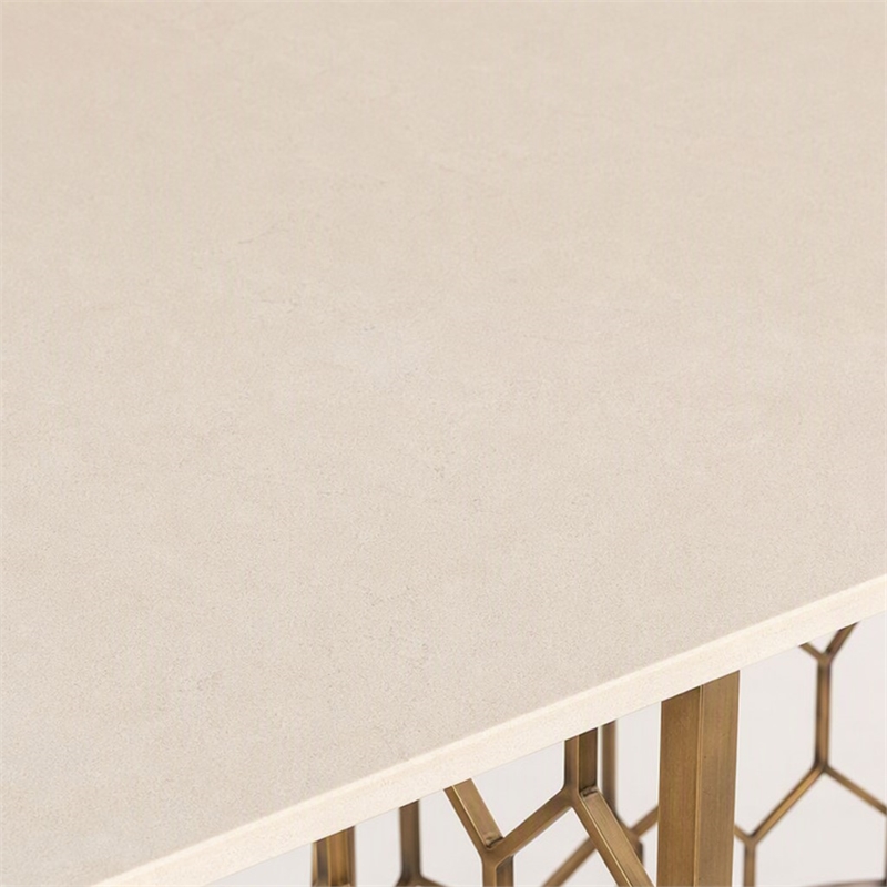 Pemberly Row Metal and Concrete Dining Table in White & Antique Brass