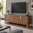 Pemberly Row Walnut 4-Door Wood and Stainless Steel Buffet with Shelves