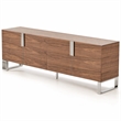 Pemberly Row Walnut 4-Door Wood and Stainless Steel Buffet with Shelves