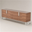 Pemberly Row Walnut 4-Door Wood and Stainless Steel Buffet with Shelves