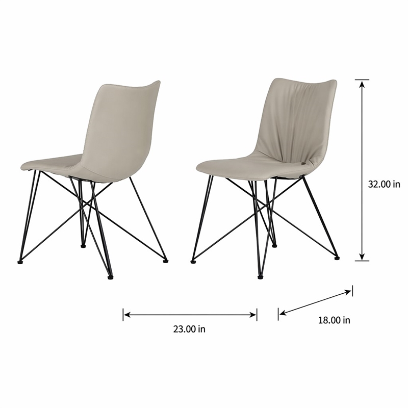 Pemberly Row Set of 2 Faux Leather Dining Chairs with Metal Base in Gray