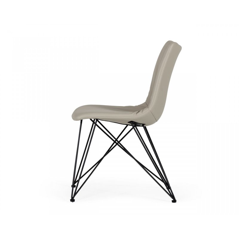 Pemberly Row Set of 2 Faux Leather Dining Chairs with Metal Base in Gray