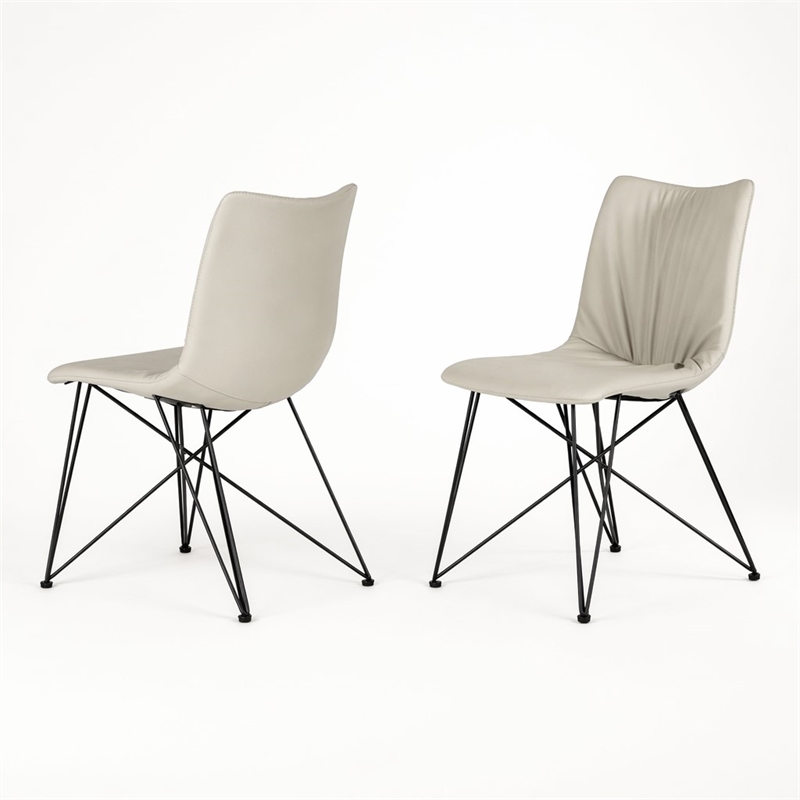 Pemberly Row Set of 2 Faux Leather Dining Chairs with Metal Base in Gray