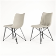 Pemberly Row Set of 2 Faux Leather Dining Chairs with Metal Base in Gray