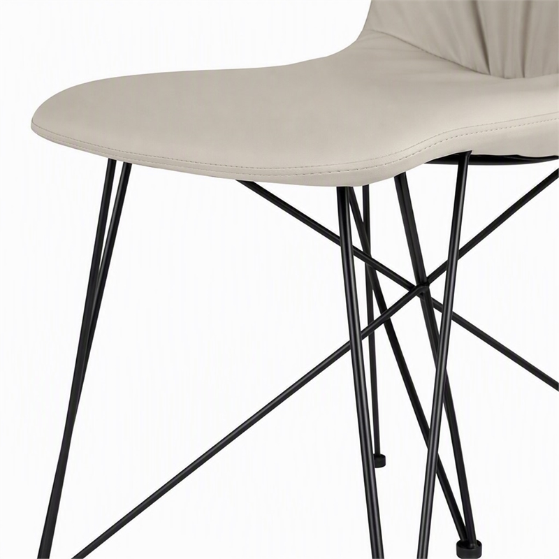 Pemberly Row Set of 2 Faux Leather Dining Chairs with Metal Base in Gray