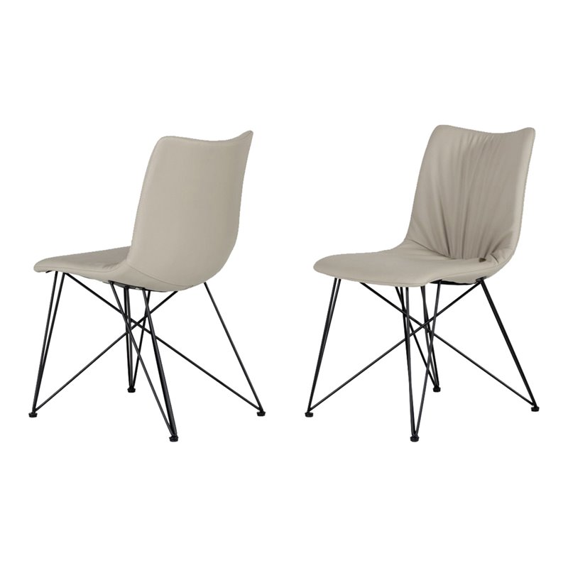 Pemberly Row Set of 2 Faux Leather Dining Chairs with Metal Base in Gray