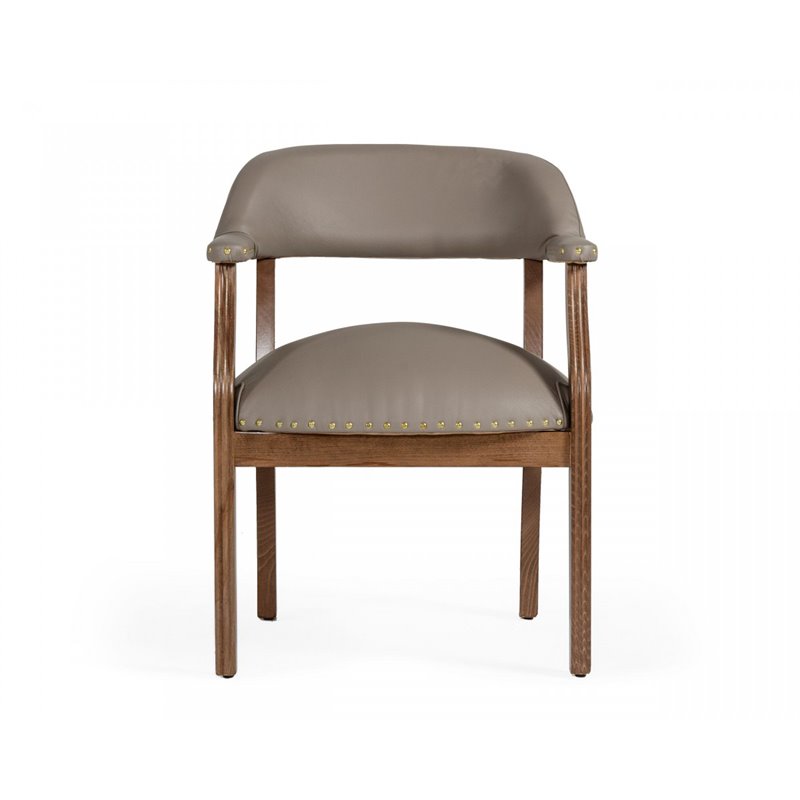 Pemberly Row Faux Leather Dining Chair in Taupe with Walnut Beechwood Frame