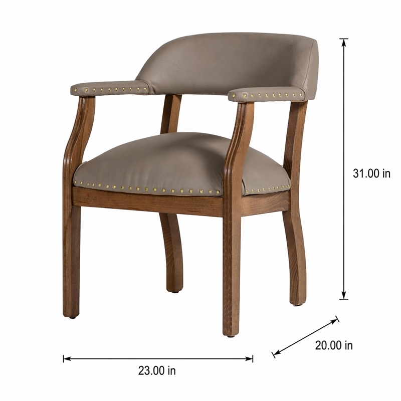Pemberly Row Faux Leather Dining Chair in Taupe with Walnut Beechwood Frame