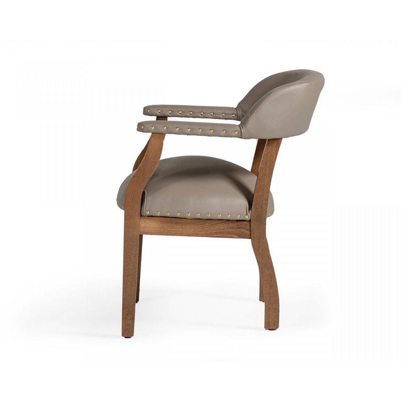 Pemberly Row Faux Leather Dining Chair in Taupe with Walnut Beechwood Frame