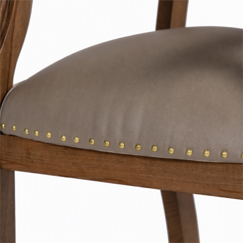 Pemberly Row Faux Leather Dining Chair in Taupe with Walnut Beechwood Frame
