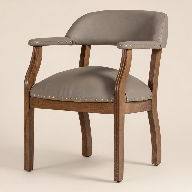Pemberly Row Faux Leather Dining Chair in Taupe with Walnut Beechwood Frame