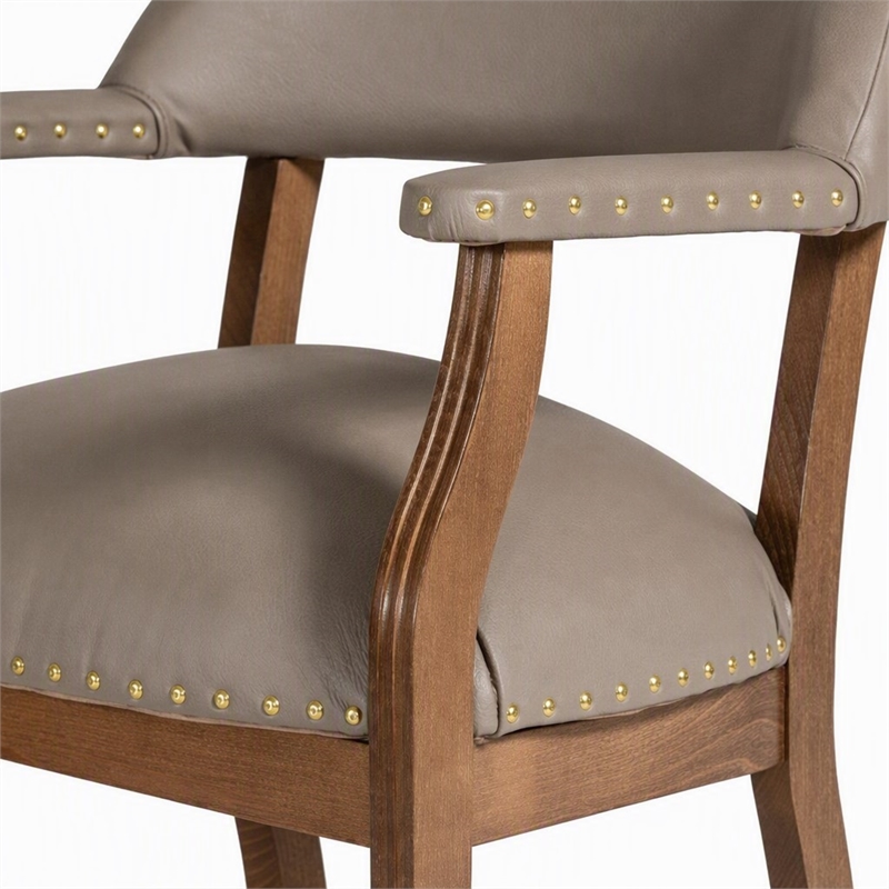 Pemberly Row Faux Leather Dining Chair in Taupe with Walnut Beechwood Frame