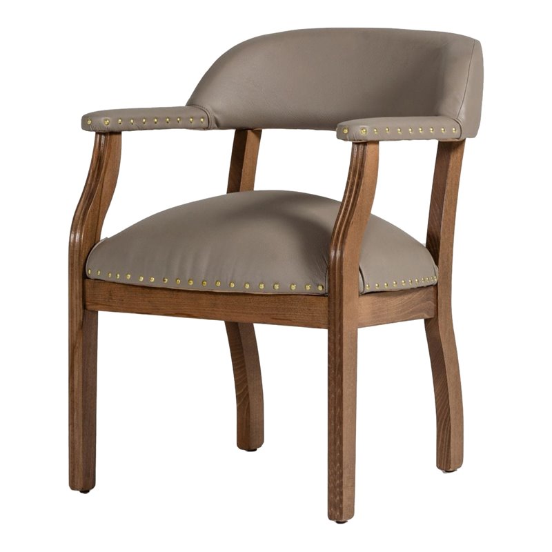 Pemberly Row Faux Leather Dining Chair in Taupe with Walnut Beechwood Frame