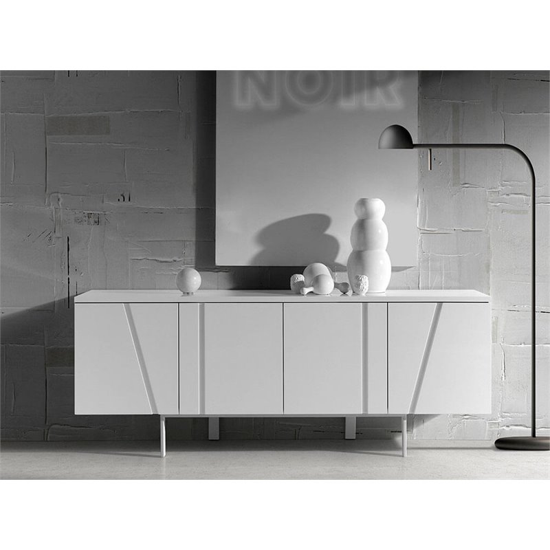 Pemberly Row 4-Door Buffet in White MDF Wood with Metal Legs