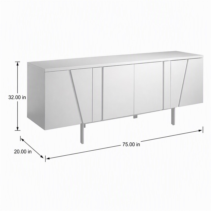 Pemberly Row 4-Door Buffet in White MDF Wood with Metal Legs